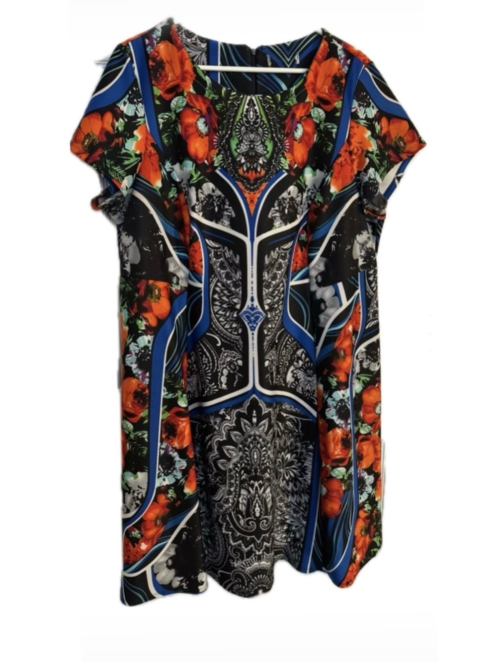 Floral Paisley Mixed Print Fit Flare Dress Blue Orange Black sz22W Shelby&Palmer